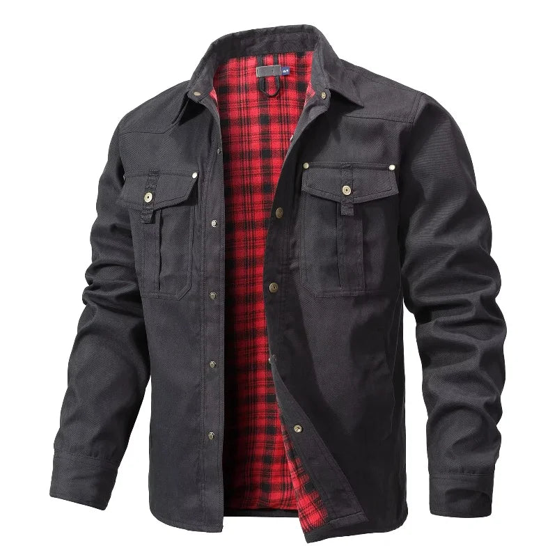 Chaquetas para hombre, camisa forrada de franela de primavera, abrigo, sudadera informal con botones a presión, estilo vaquero occidental, Top de alta calidad, talla estadounidense