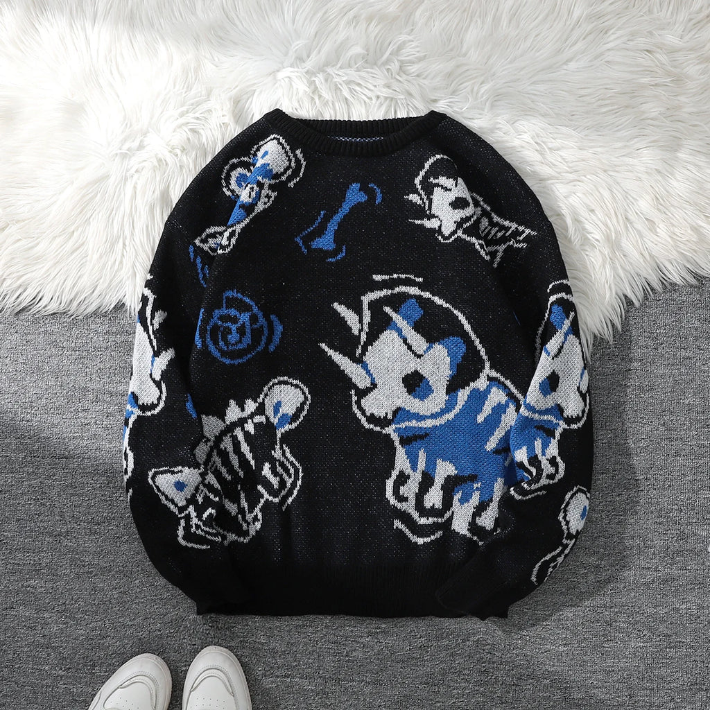 Suéter de Punto Jacquard Dragon Roar, Cuello Redondo para Hombre