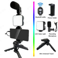 Soporte para teléfono móvil, iluminación de fotografía, Kit de vídeo para Smartphone, micrófono LED, trípode para Selfie, mango de grabación, soporte estabilizador portátil