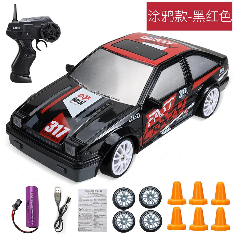 Coche de Carreras Teledirigido 2.4G 4WD, Modelos AE86, GTR, Ferrari, BMW