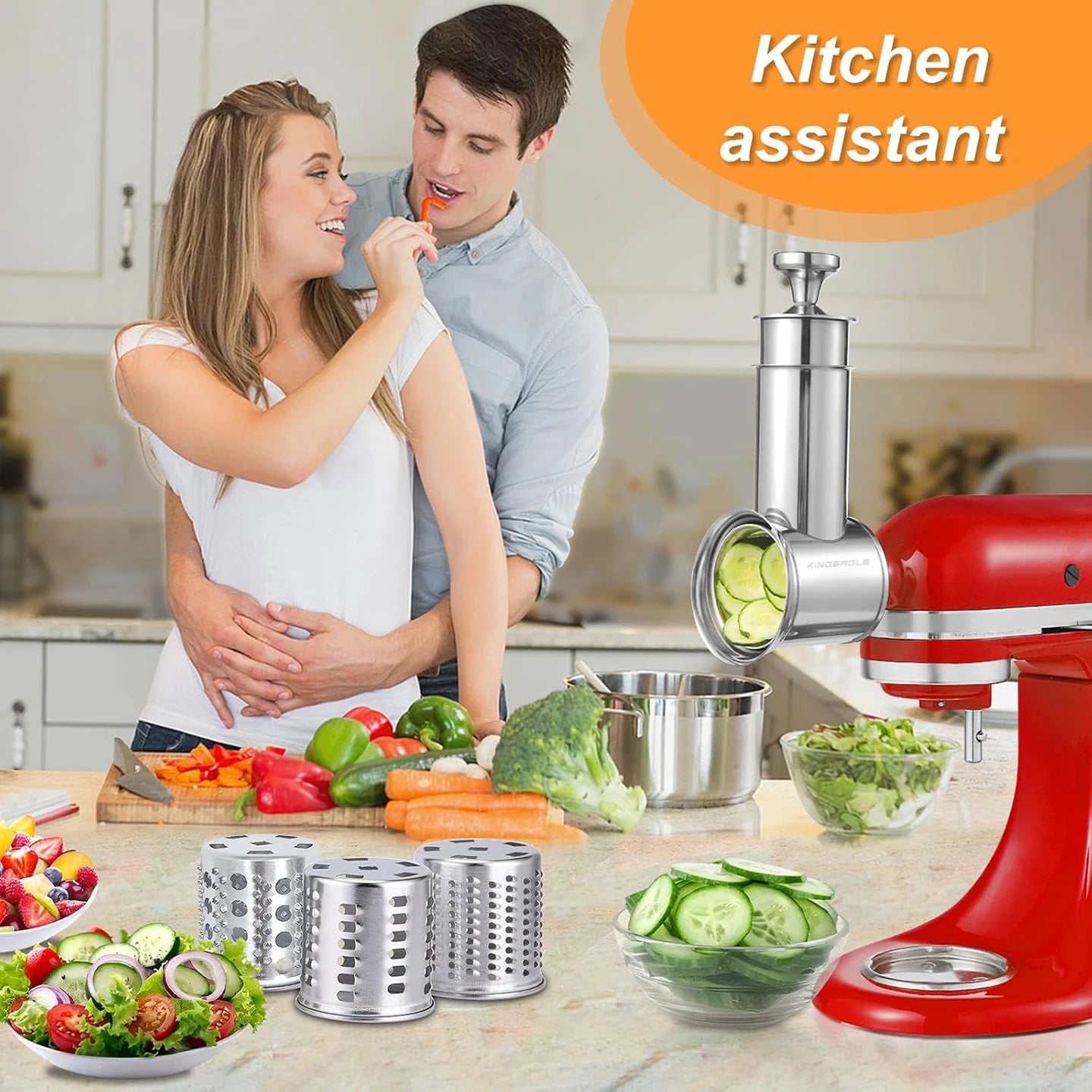 Accesorio triturador y rebanador grande de acero inoxidable KA304 para mezcladores KitchenAid, accesorios para rallador de queso y verduras aptos para lavavajillas