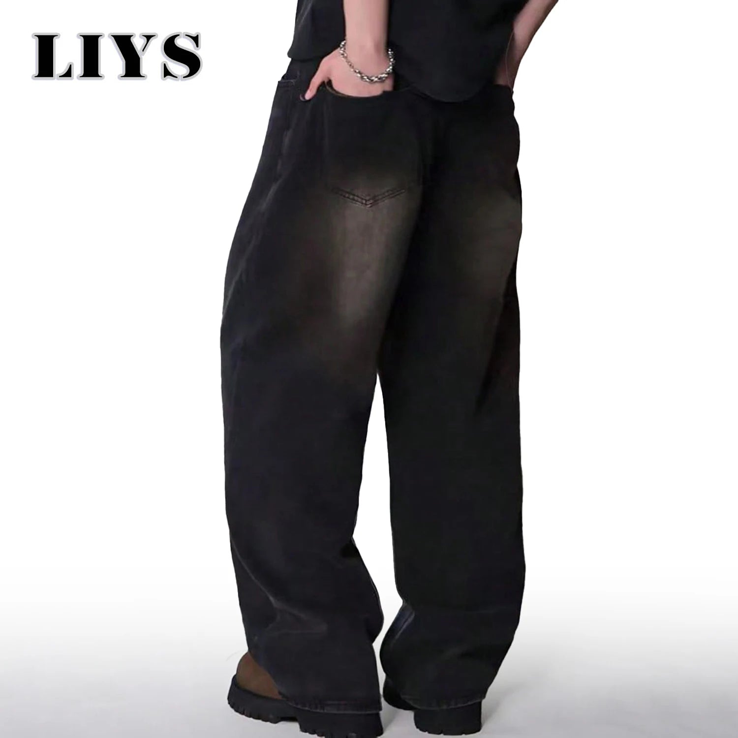 Pantalones Vaqueros Coreanos Casuales para Hombre, Pierna Ancha, Negro