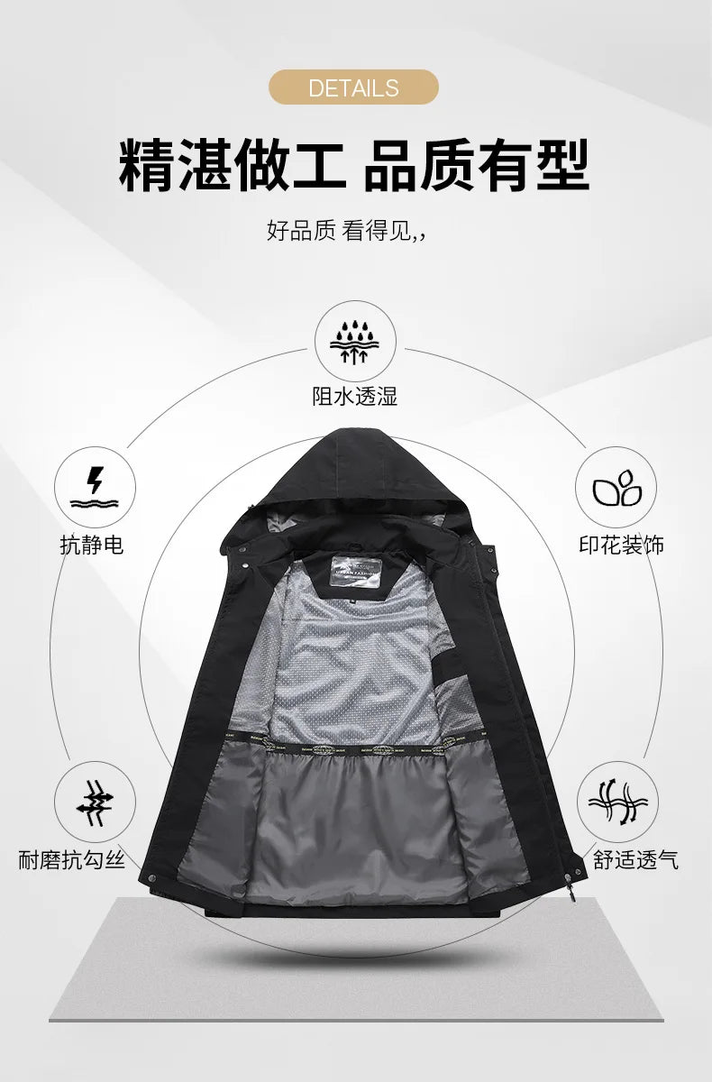 Chaqueta de senderismo impermeable para hombre, cortavientos a prueba de viento de gran tamaño, Camping, caza, correr, senderismo, pesca, abrigo para hombre al aire libre