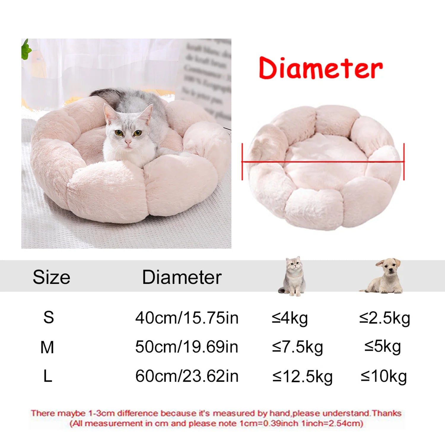 Cama Redonda para Mascotas Super Suave | 6 Tamaños 40-90cm