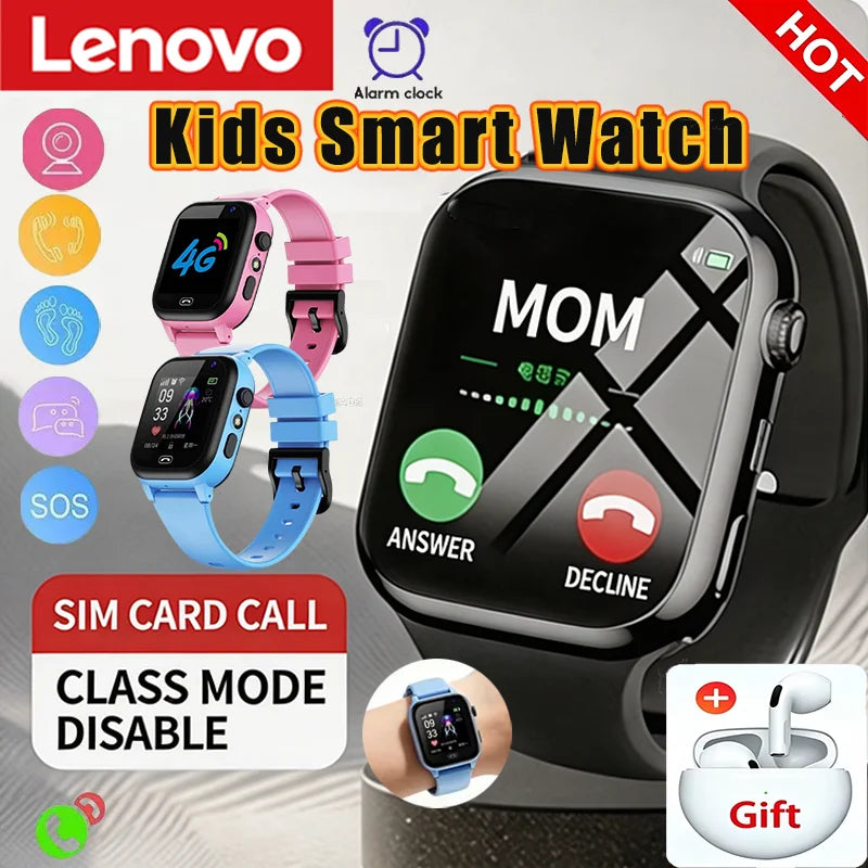 Reloj Inteligente Lenovo 2027 para Niños, 5G, GPS, SOS, Videollamada, Cámara HD, Resistente al Agua, Compatible con Tarjeta SIM, Auriculares, Reloj Infantil para Niños y Niñas