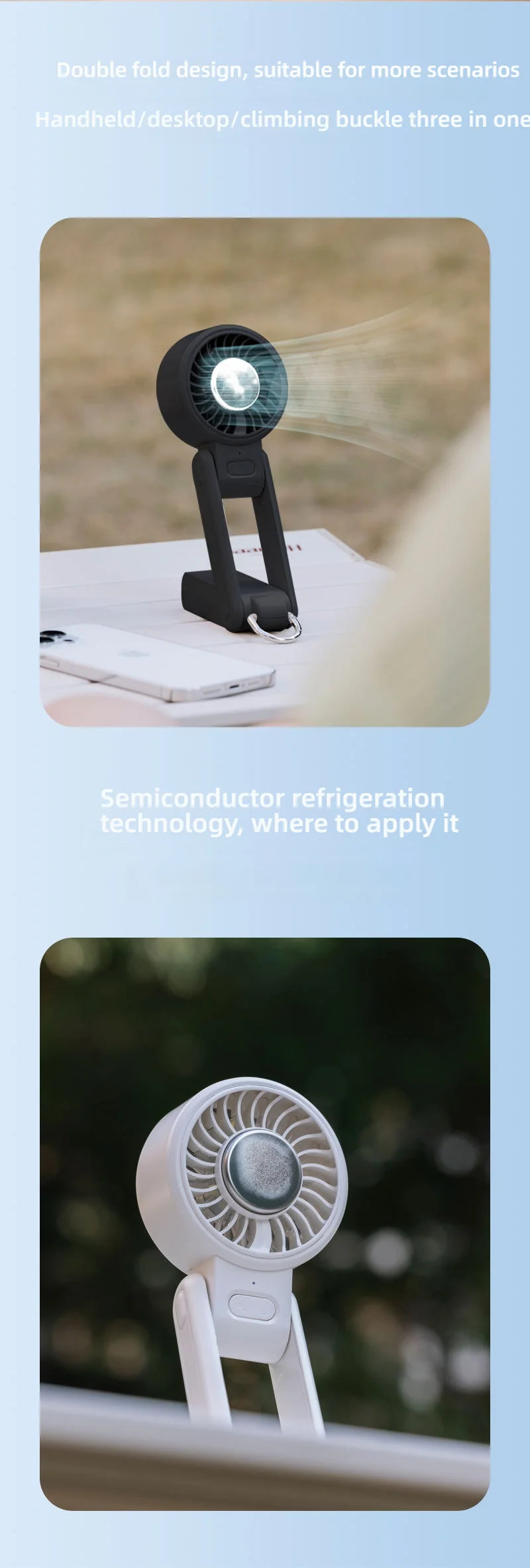 Ventilador de Mano Portátil con Enfriamiento por Hielo, 4 Velocidades, Recargable, Ligero, para Verano, Camping y Actividades al Aire Libre