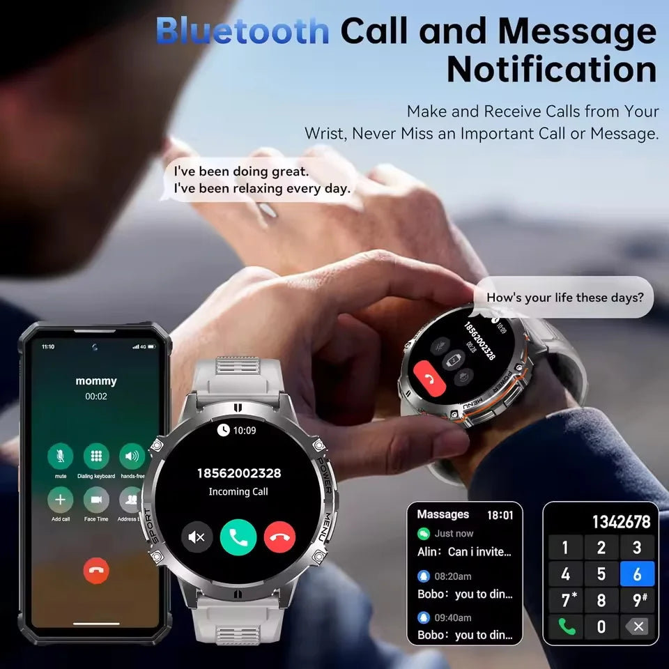Nuevo reloj inteligente militar T-Rex3 con batería de 1000mAh para hombres, brújula GPS resistente al agua de 10ATM, pantalla AMOLED de 1,73 pulgadas, relojes inteligentes deportivos para llamadas