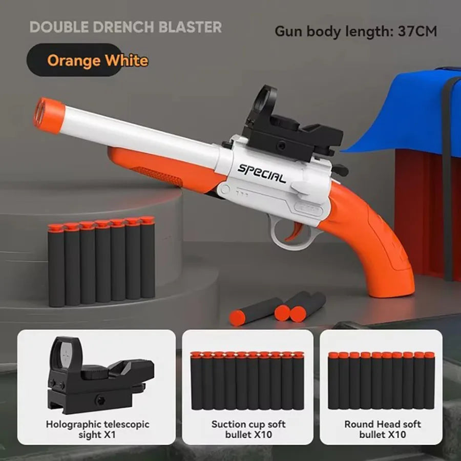 Pistolas de juguete de bala blanda Manual S686 de doble cañón, dardos de espuma, modelo de disparo seguro de plástico, juguetes para niños, juegos para niños