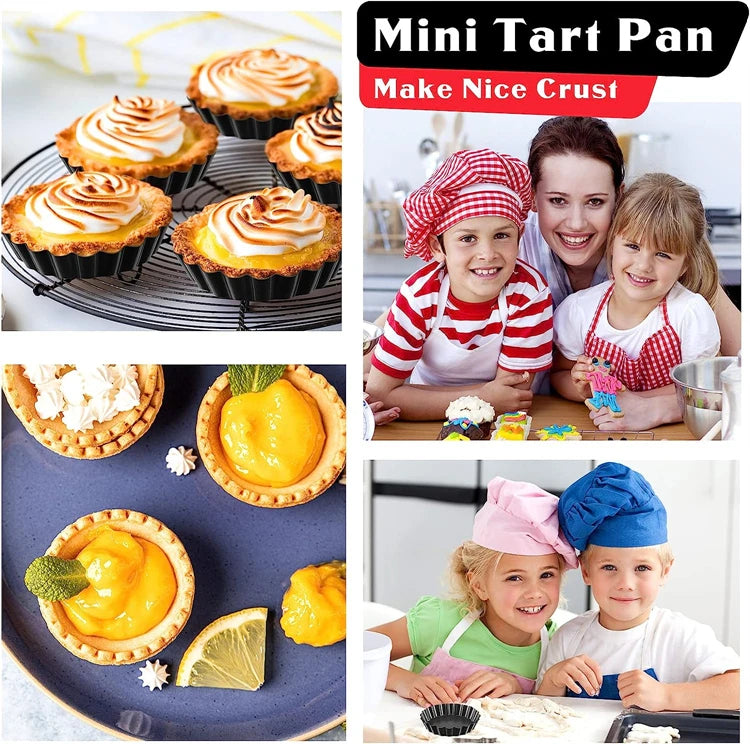 LMETJMA Mini moldes para tarta, moldes para tarta de huevo de 8cm con fondo extraíble, molde para tarta pequeña antiadherente, latas para magdalenas estriadas, sartén para tarta JT221