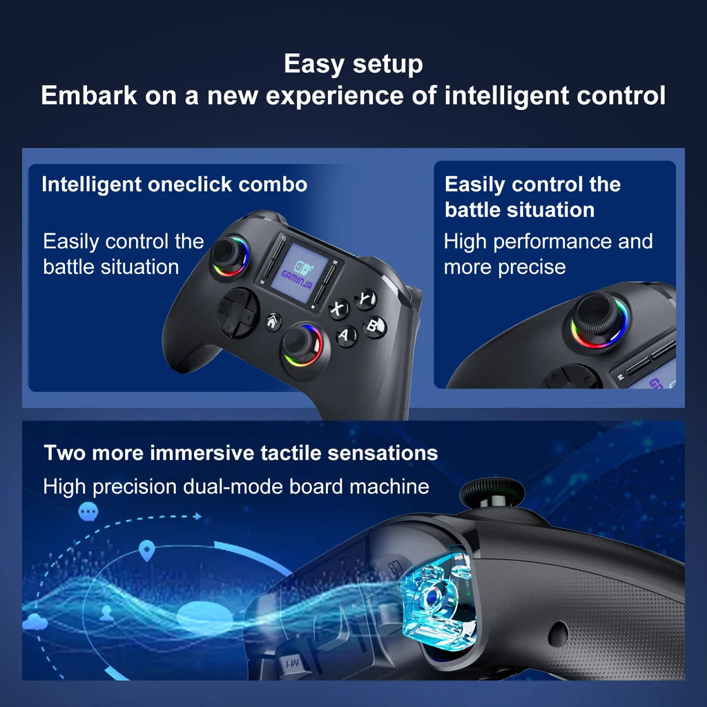 GAMINJA 6162 controlador inalámbrico de pantalla inteligente de 1,44 pulgadas para Switch P4 iOS Android PC TV doble Hall Joystick calibración luz RGB