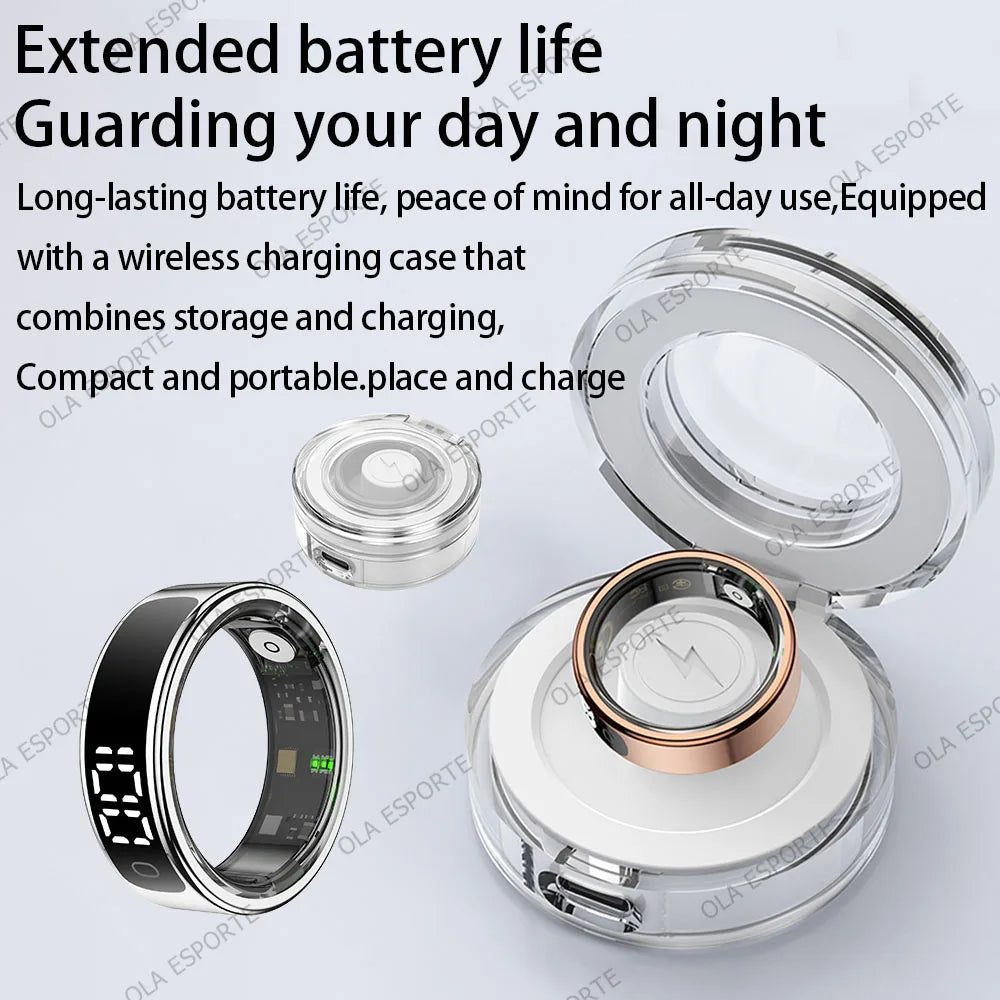 Anillo inteligente pantalla táctil LED Monitor de salud Control de gestos estuche de carga inalámbrica anillo deportivo impermeable hombres mujeres 2025