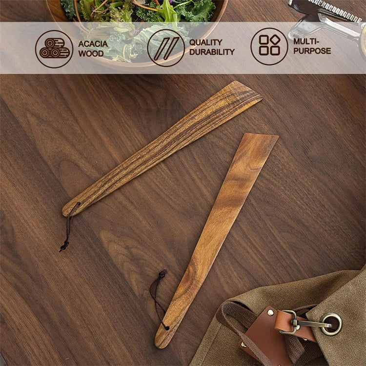 LMETJMA Espátula de madera de acacia, juego de utensilios de cocina de madera plana, espátula de madera no tóxica para voltear, rebanar y raspar