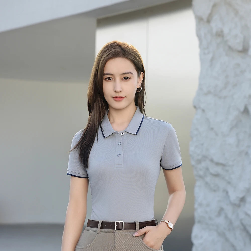 Camiseta de Seda Helada con Cuello Polo para Mujer