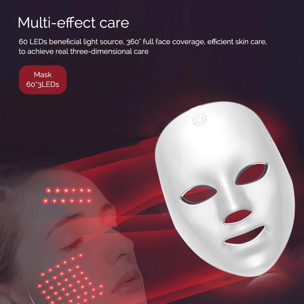 Máscara LED inalámbrica, máscara facial LED de 7 colores, máquina de máscara de belleza para rejuvenecimiento antienvejecimiento reafirmante de la piel con fotones