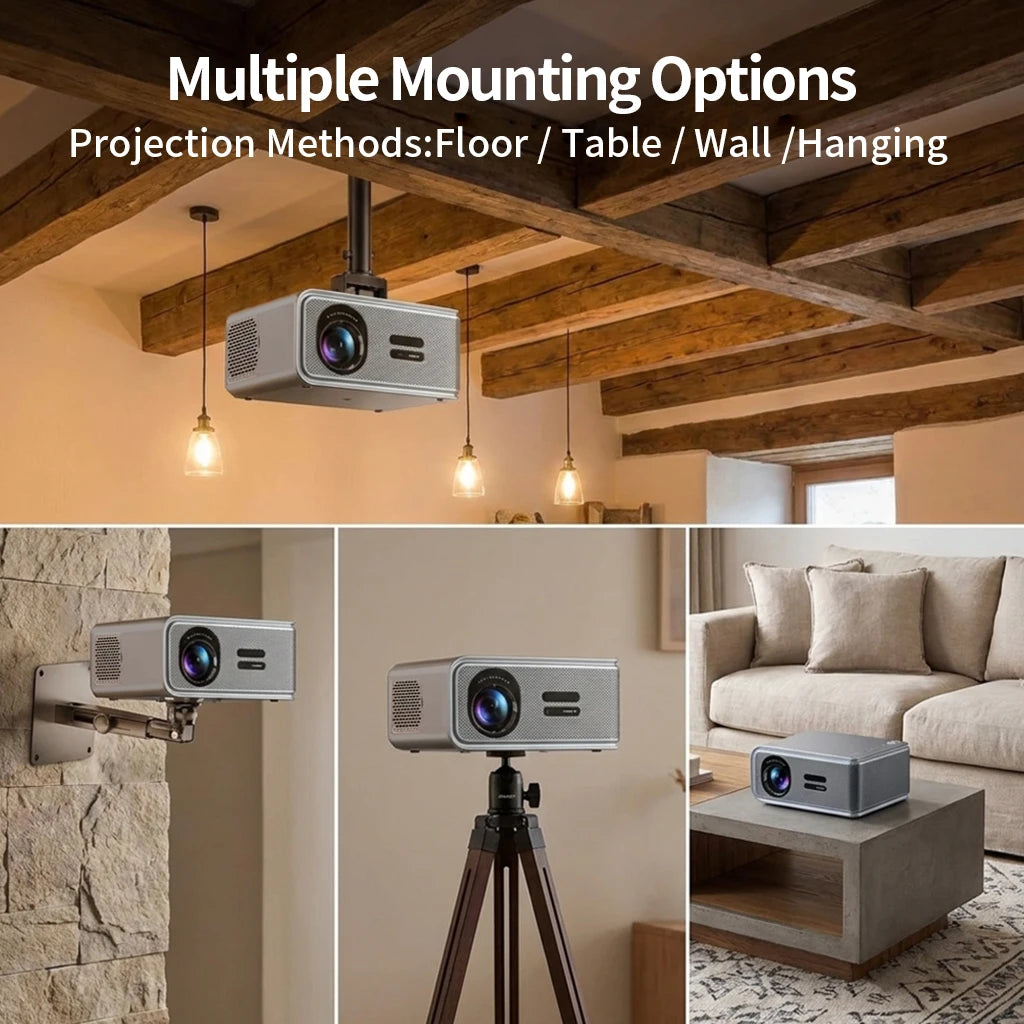 Proyector 4K 2500ANSI Full HD 1920*1080P HDR10+ Google Play WiFi6 Altavoz HiFi BT5.4 con DVB-T2/ATSC/IDSB-T TV Digital Gratuita