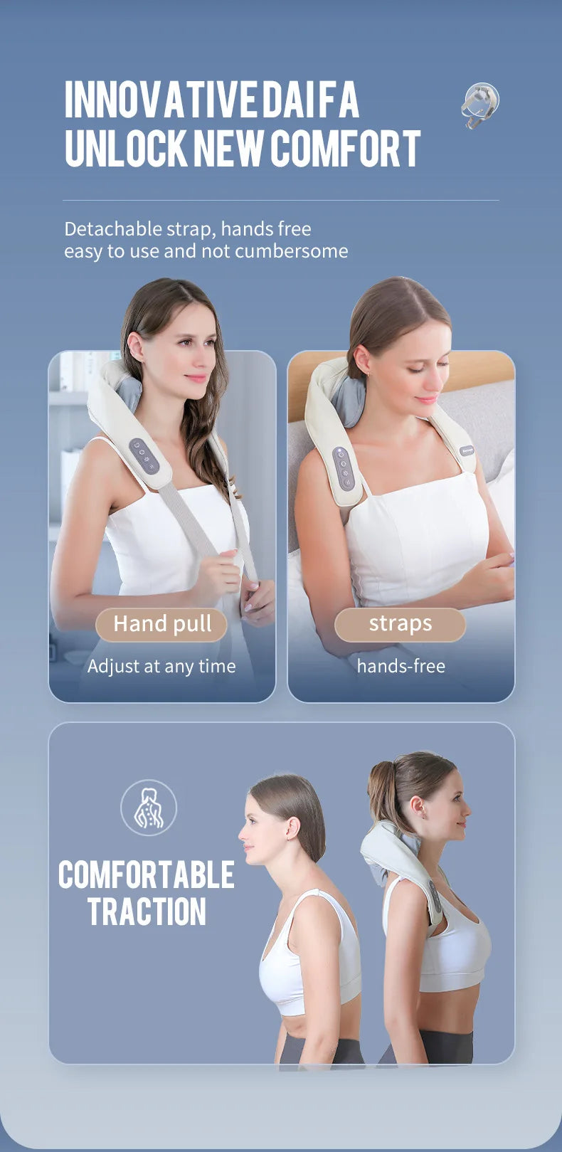 Masajeador Inalámbrico de Cuello y Hombros 26W con Motor