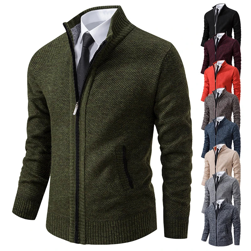 Buzo Cárdigan con Cremallera para Hombre – Cuello Alto y Forro Polar