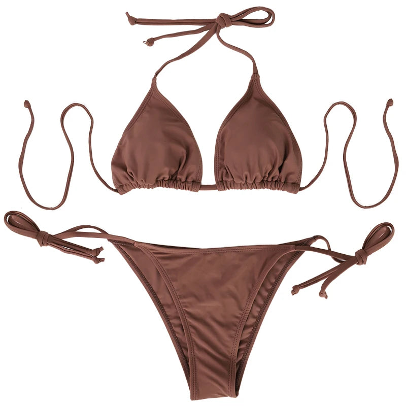 Nuevo Bikini con Tanga para mujer, conjunto de dos piezas, traje de baño Sexy Popular de estilo playero con cordones para mujer, microtanga, Bikini, traje de baño 2025