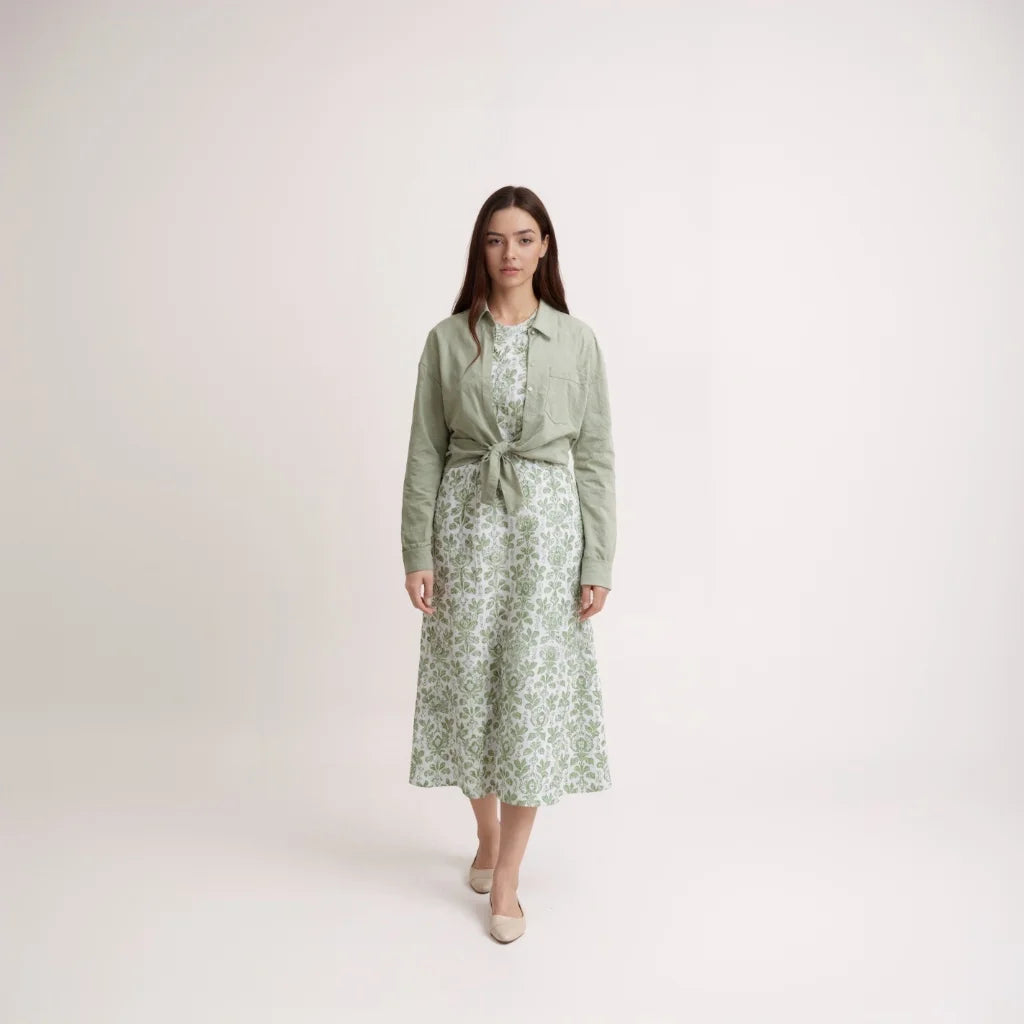 Conjunto de camisa y vestido de lino y algodón para mujer, estampado de moda con bolsillo, colección de vestidos de alta calidad, conjunto elegante de 2 piezas para otoño