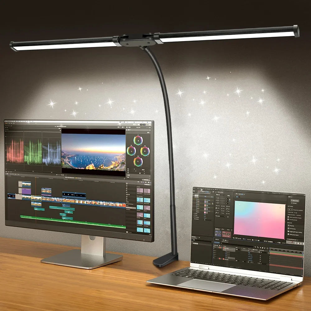 Lámpara de escritorio con Clip LED de doble cabezal, lámpara de mesa de arquitecto para iluminación de oficina en casa, 3 modos de Color y 10 lámparas de escritorio regulables con protección ocular