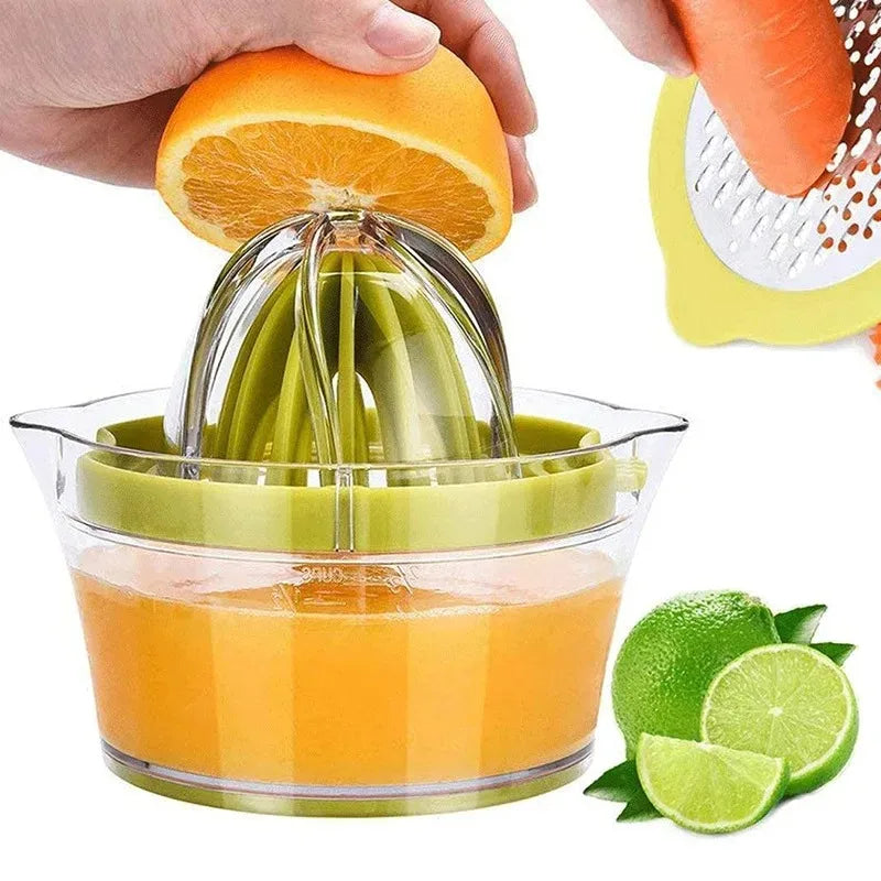 Exprimidor Manual de Cítricos 4 en 1 para Limón y Naranja con Taza Medidora Integrada y Rallador