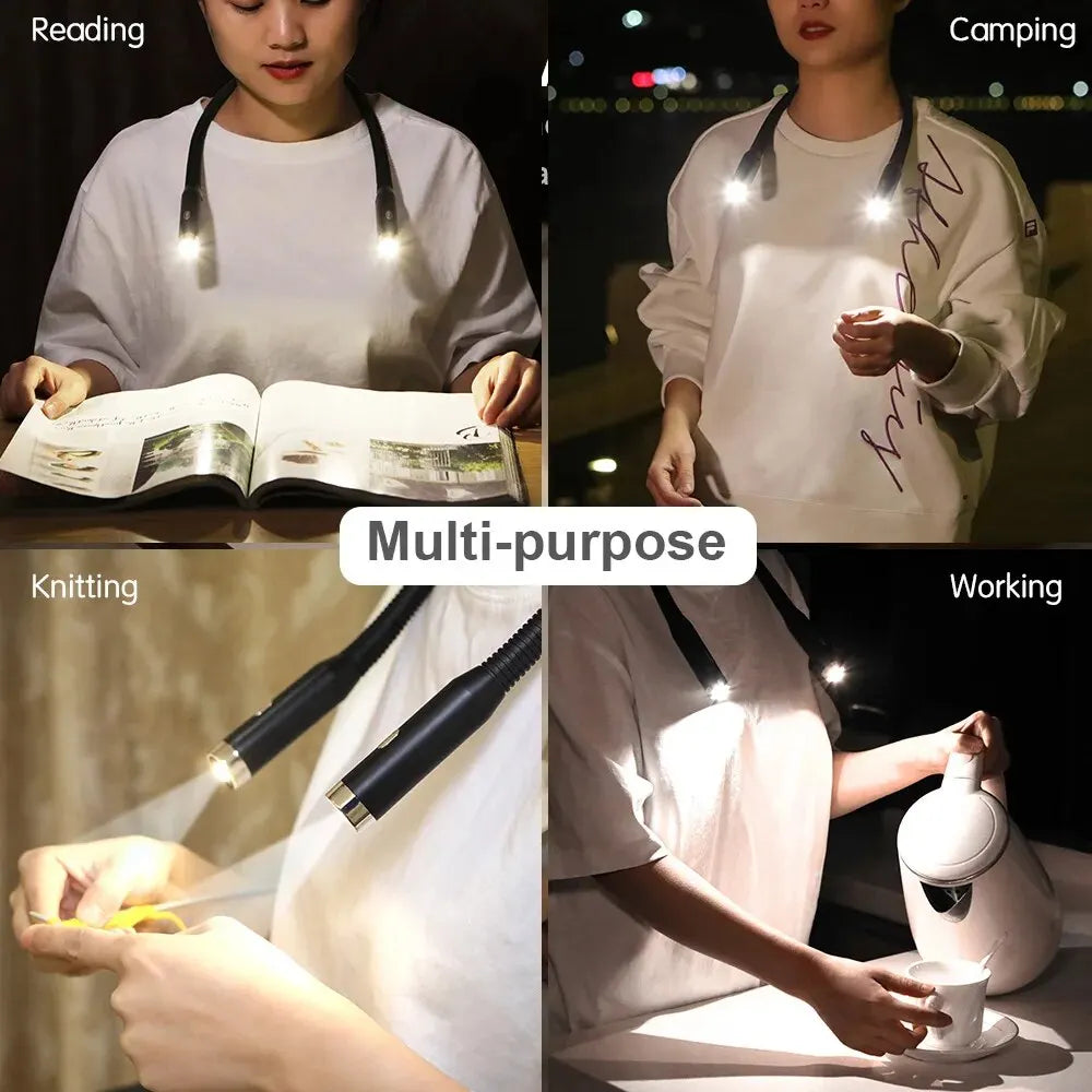 Luz LED para el cuello, 3 modos, lámpara de lectura para abrazos, lámpara portátil recargable para libros, novedad, linterna para libros, luz nocturna para el cuello