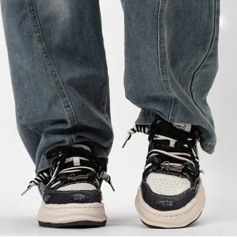Zapatillas de skate de mezclilla retro para hombre con plataforma