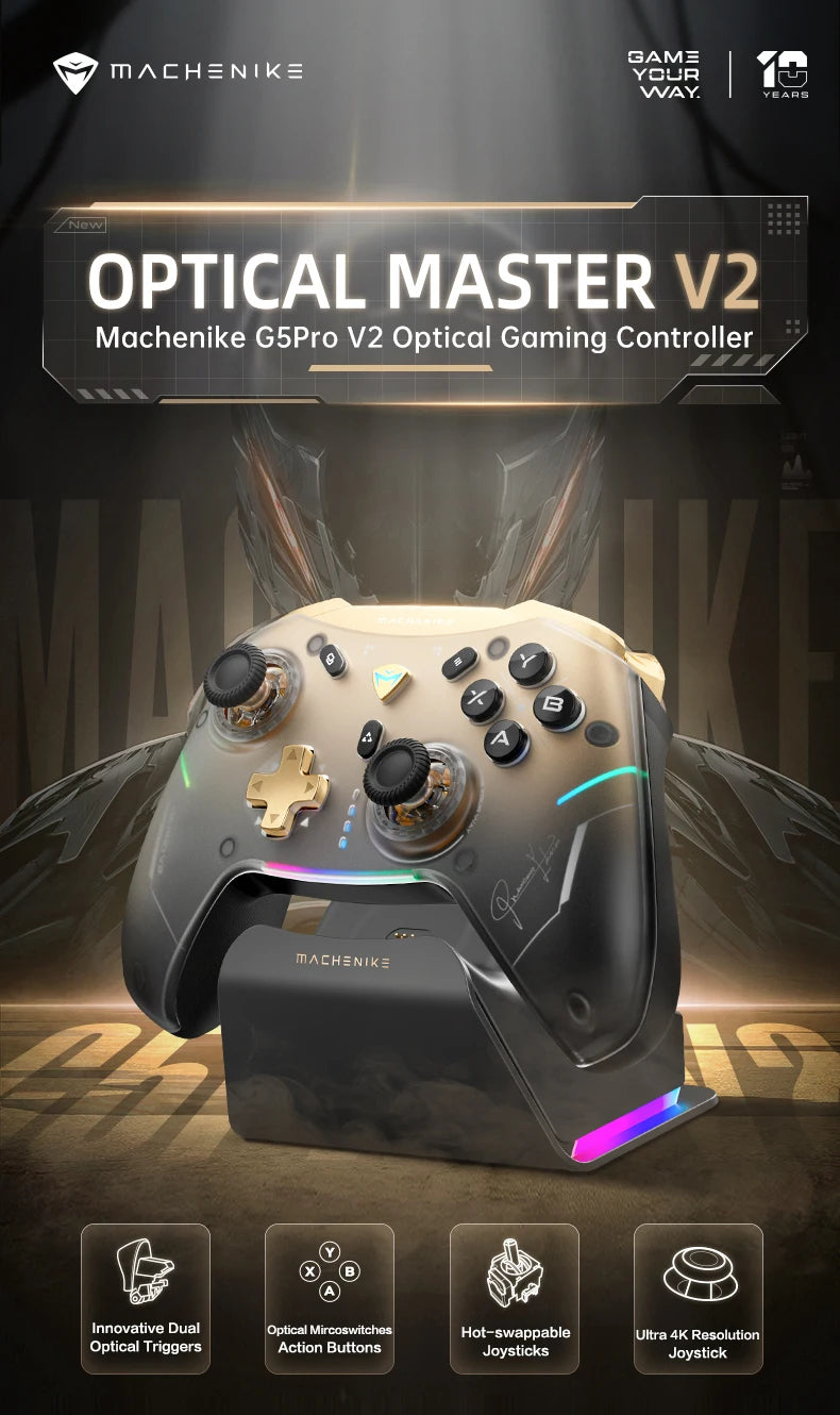 MACHENIKE-controlador de juegos G5Pro V2 de modo Tri, gatillo óptico, botón ABXY, Joystick intercambiable en caliente, resolución 4K para Switch PC