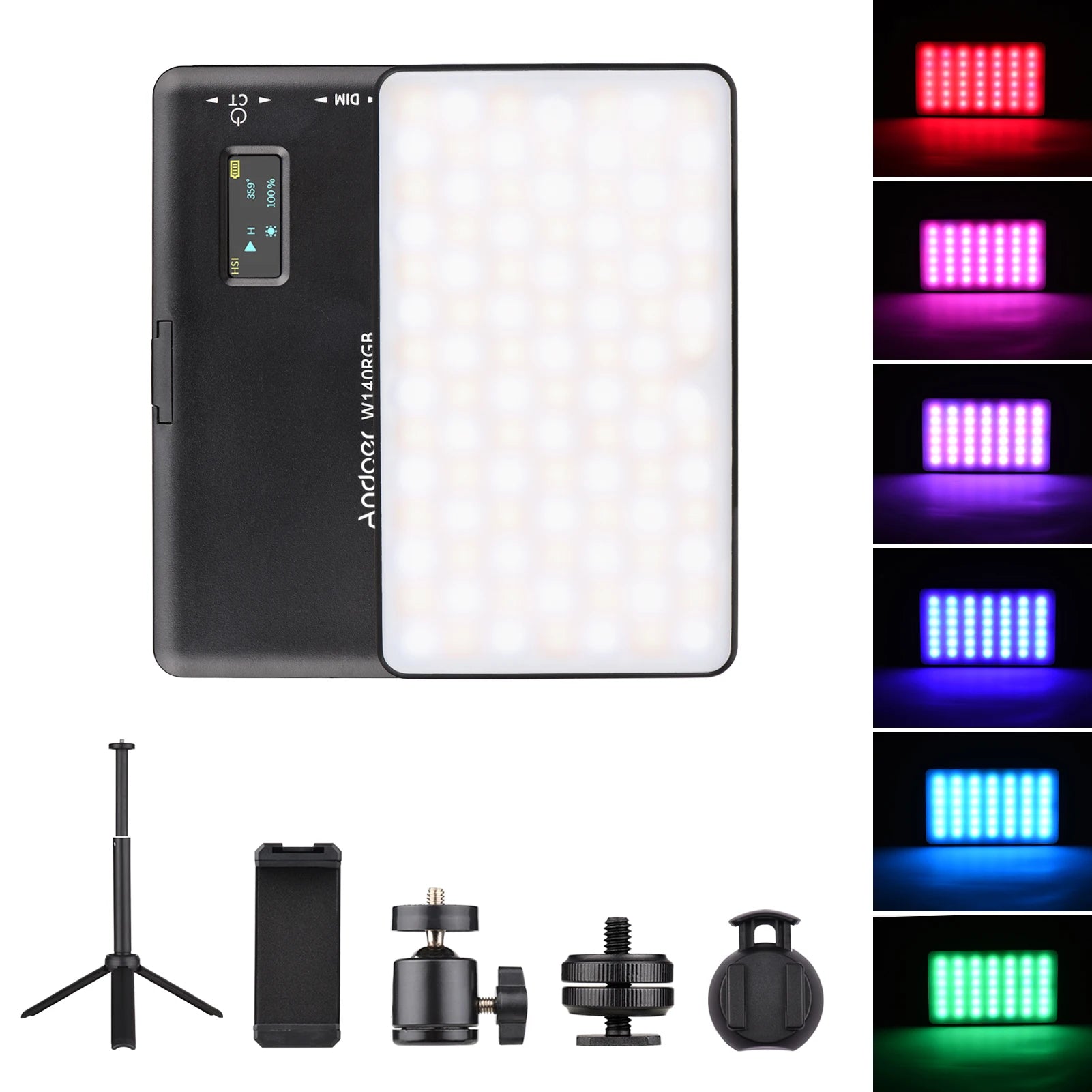 Andoer-Kit de luz LED W140 RGB para vídeo, iluminación de videoconferencia de bolsillo con trípode de escritorio para Vlog, transmisión en vivo, reunión en línea