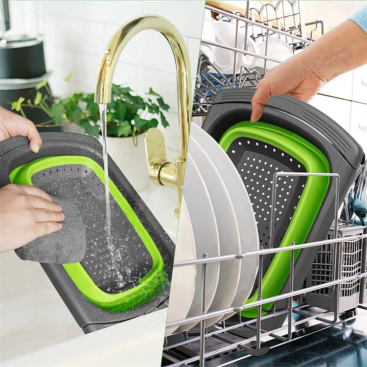 LMETJMA Colador plegable con asas extensibles Colador colador sobre el fregadero coladores de frutas y verduras coladores JT40