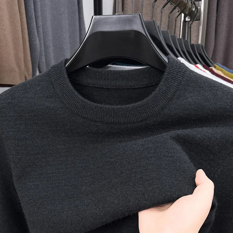 2025 nuevo suéter Casual para hombre, suéter tejido de manga larga con cuello redondo, Top versátil de moda con patrón de diamante