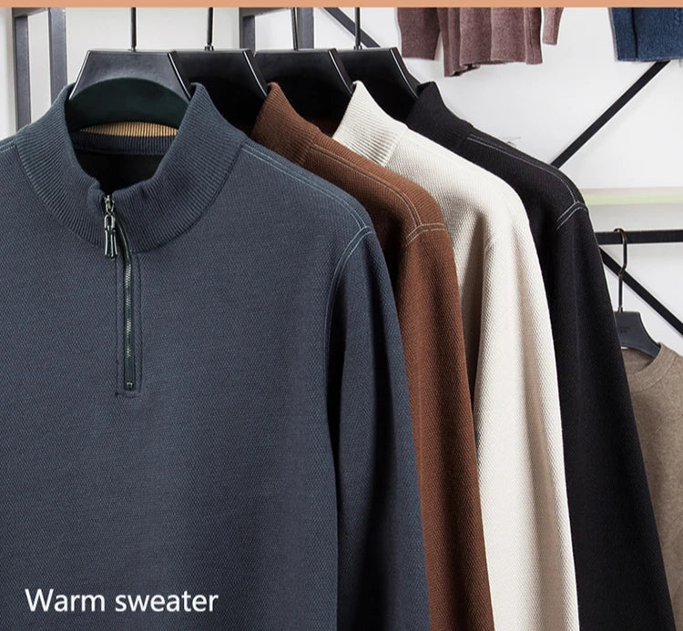 Suéter grueso de terciopelo de alta calidad, jersey con media cremallera para hombre, nueva camiseta cálida holgada informal, prendas de punto
