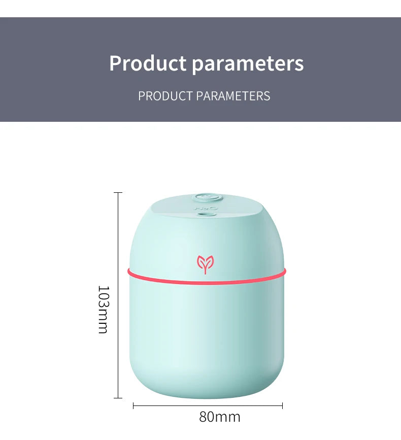 Humidificador ultrasónico USB portátil con difusor de aromas y luz LED