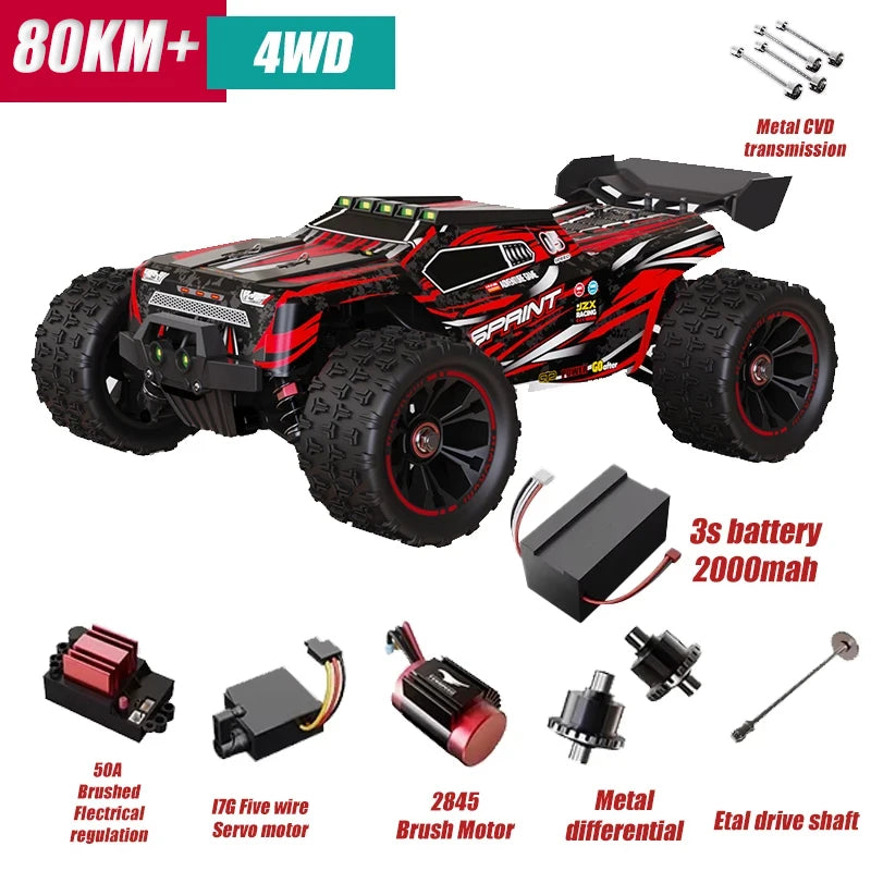 Coche todoterreno Rc 9255, coche de Control remoto de alta velocidad 80 KM/H con faro LED sin escobillas 4WD 1/14, camión monstruo, juguetes para niños, regalo