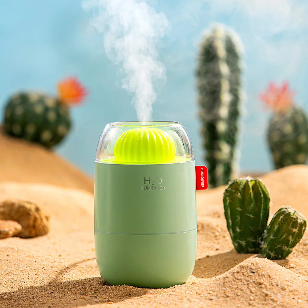 Humidificador de Cactus, luz nocturna de ambiente, modo de pulverización de dos engranajes, humidificación silenciosa aplicable a dormitorio, oficina, sala de estar