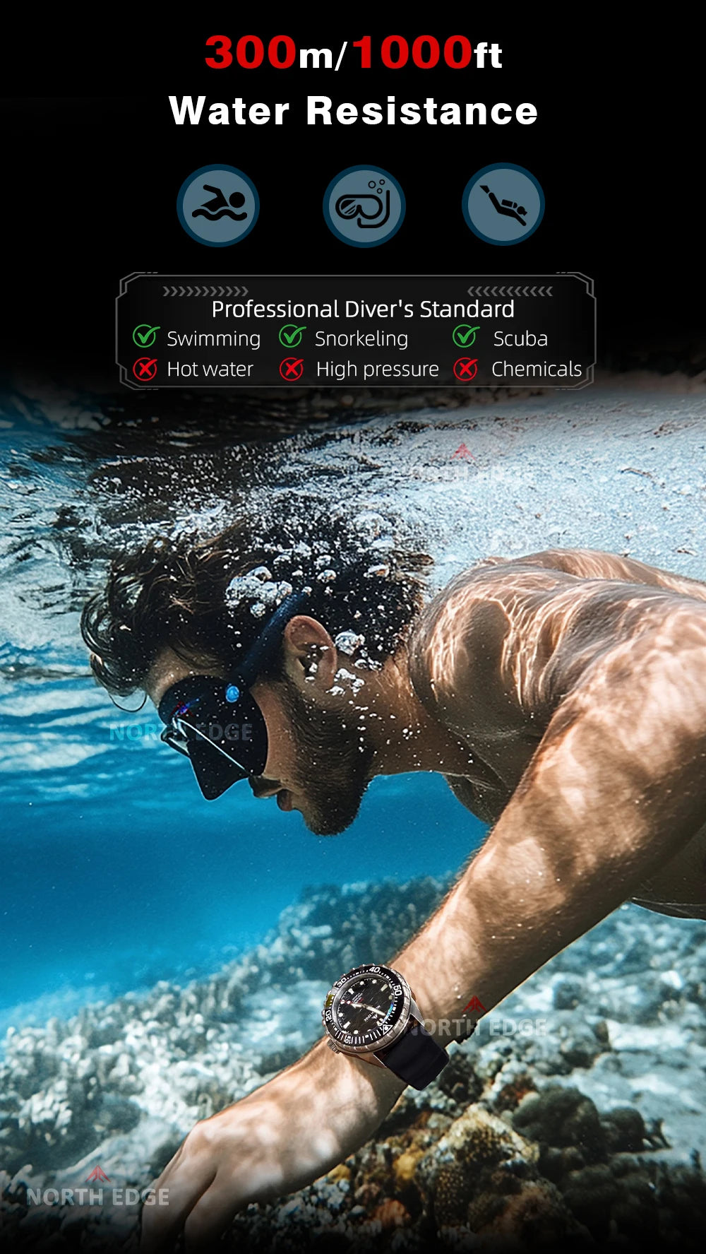 NORTH EDGE TRITON-Ti Reloj de Buceo Titanio Solar