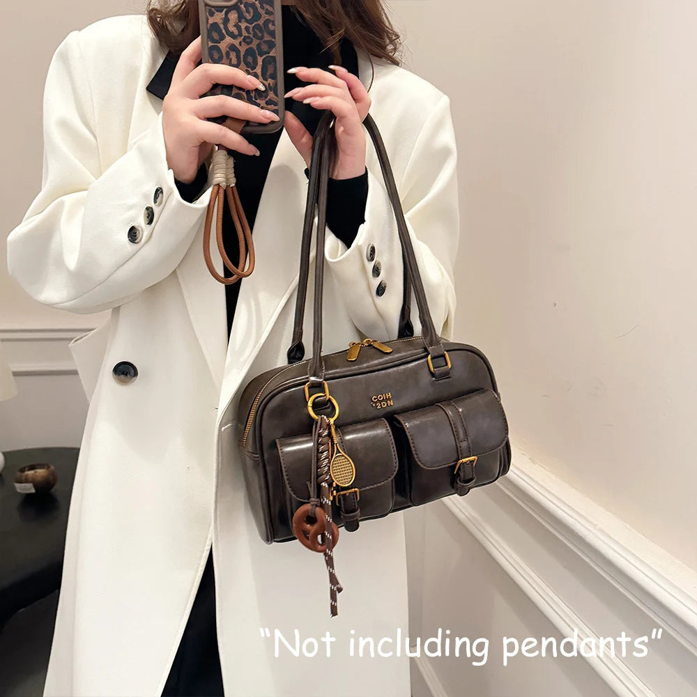 Bolso de Hombro Cuero PU Retro para Mujer, Gran Capacidad y Múltiples Bolsillos