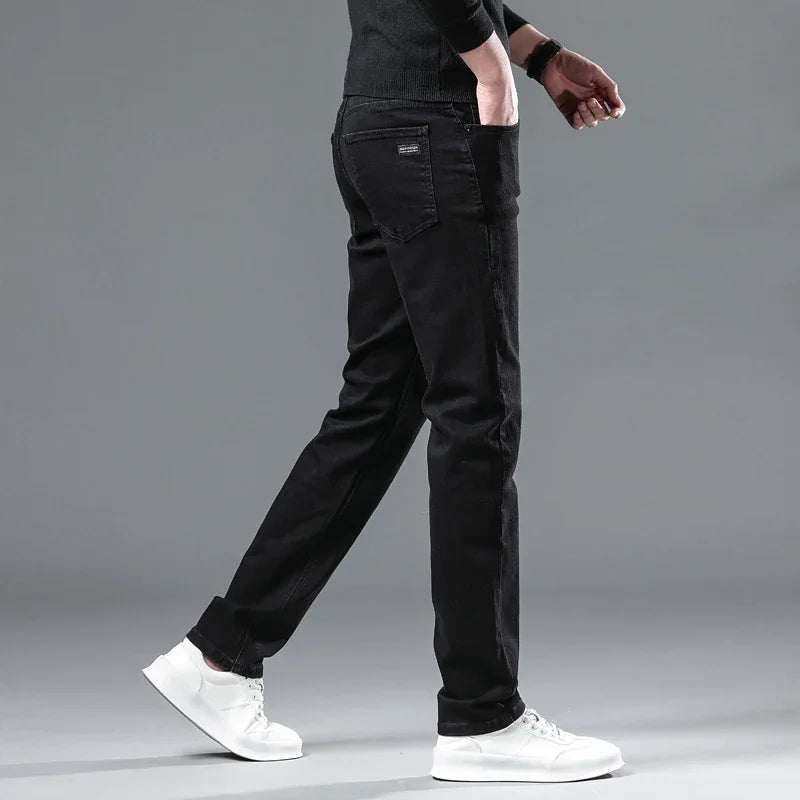 Pantalones Vaqueros Negros Elásticos de Terciopelo para Hombre, Talla Grande