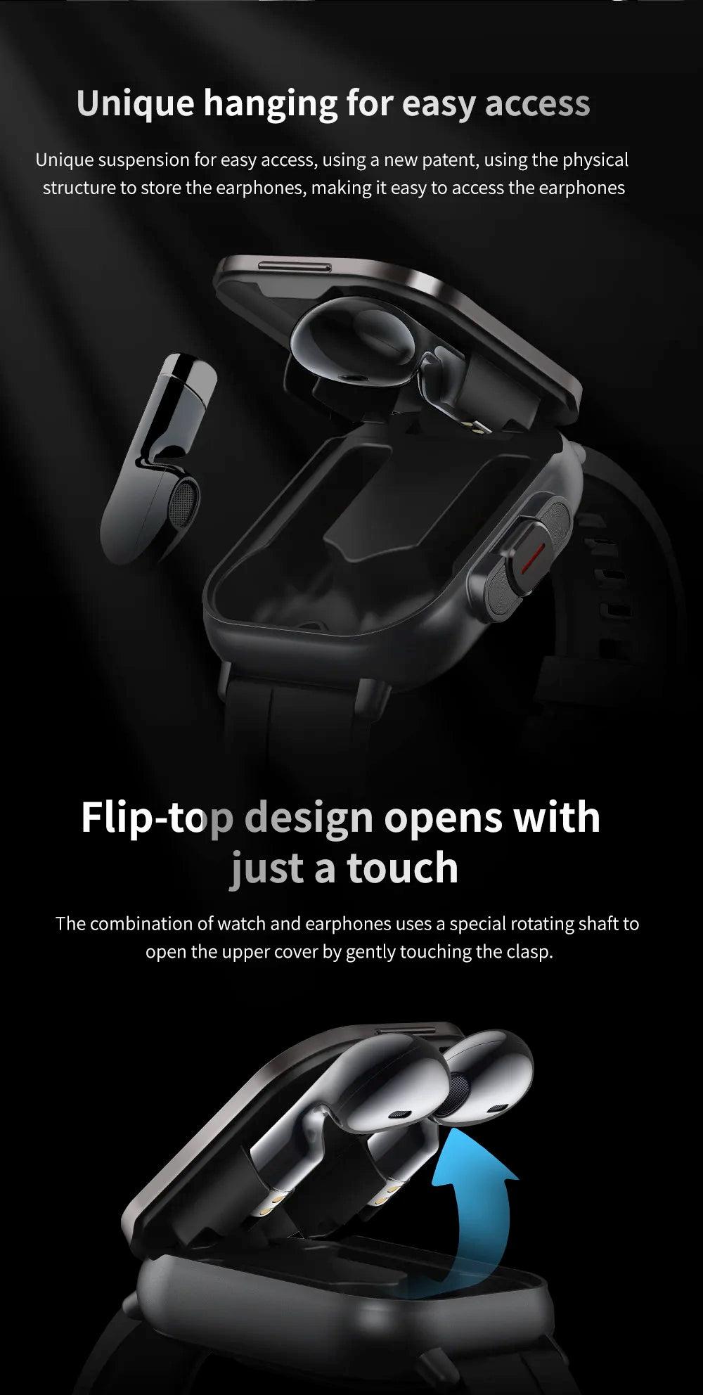 TWS auriculares Smartwatch 2,01 "auriculares 2 en 1 reloj inteligente BT llamada diente azul auriculares relojes ritmo cardíaco deporte Fitness pulsera