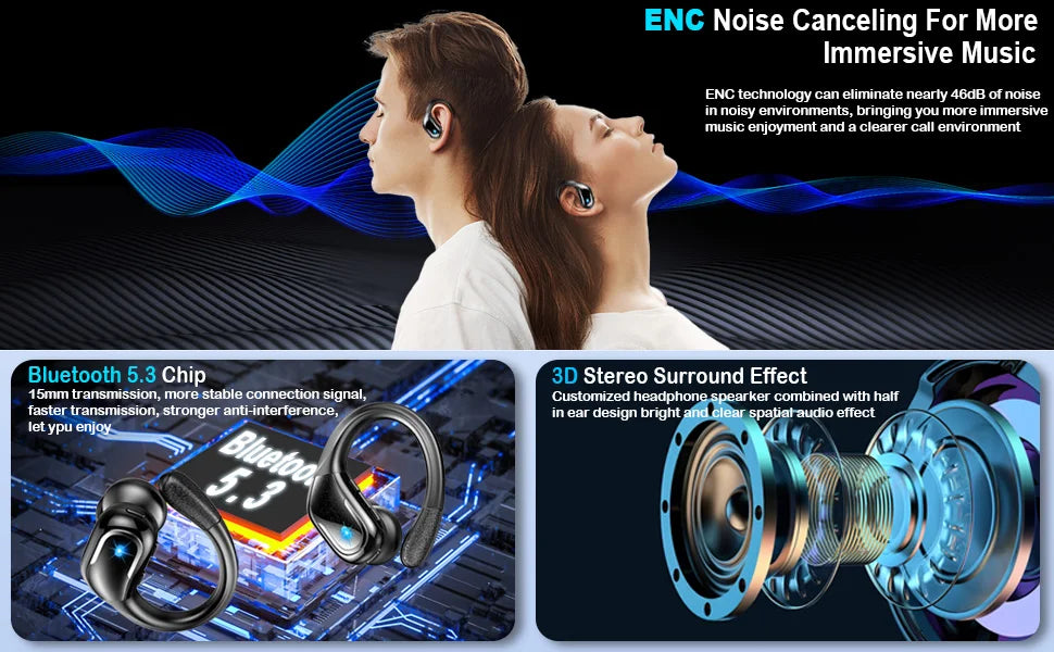 Auriculares Bluetooth 5.3 IP7 75h Deportivos Graves