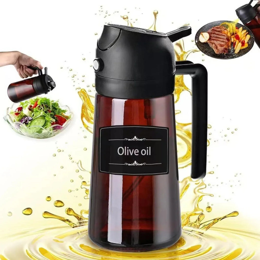 Pulverizador de aceite marrón con bloqueo de luz 2 en 1 de 470ml para cocinar botella dispensadora de aceite de oliva para herramientas de condimentos de botella de aceite de cocina