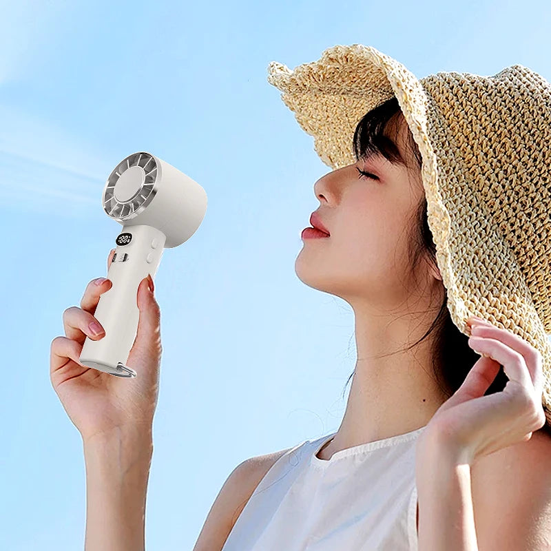 Ventilador de mano de alta velocidad, pantalla digital, compacto y portátil, fresco y refrescante, con ajuste de engranajes infinitos en verano
