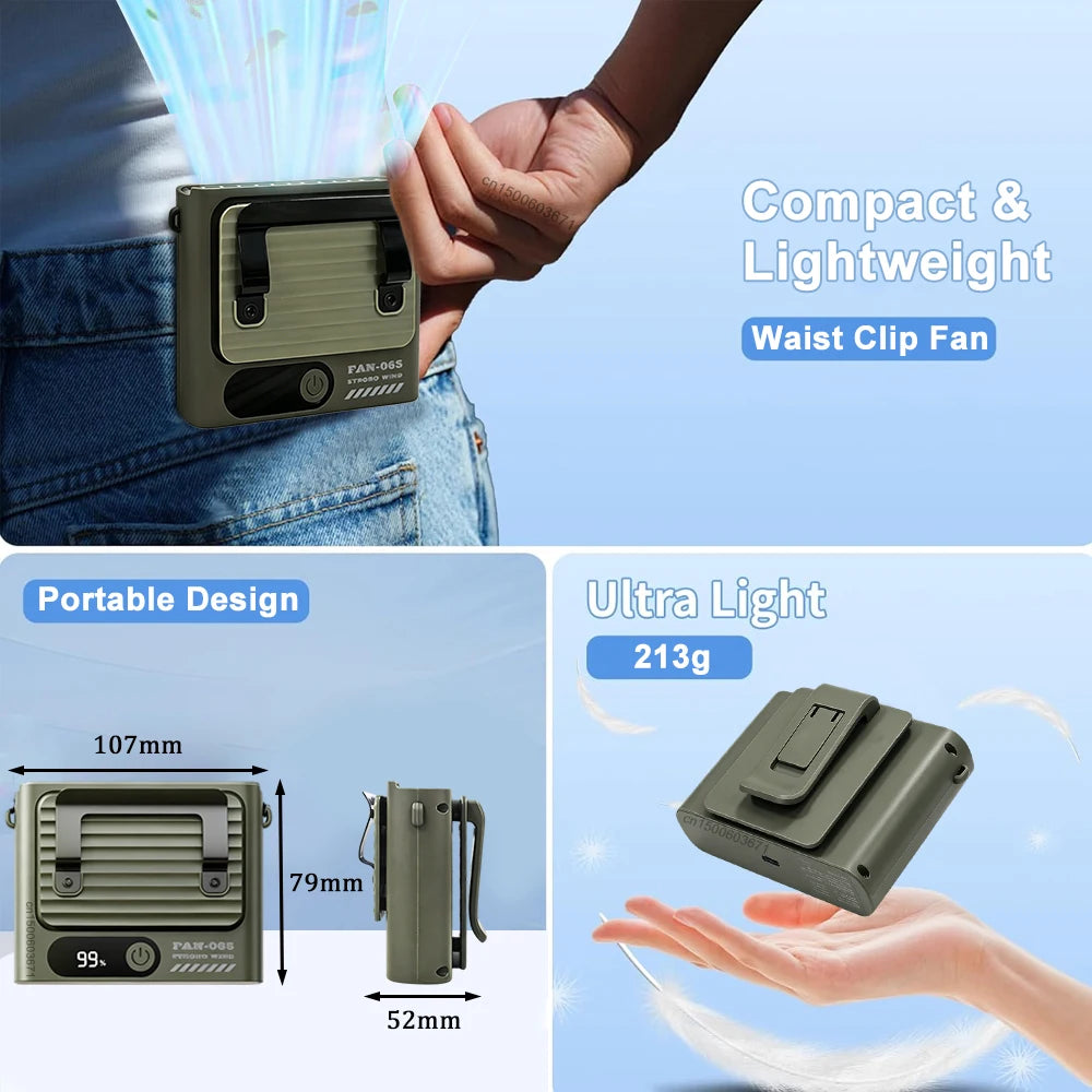 Ventilador portátil con clip 4000mAh, 5 velocidades, pantalla digital