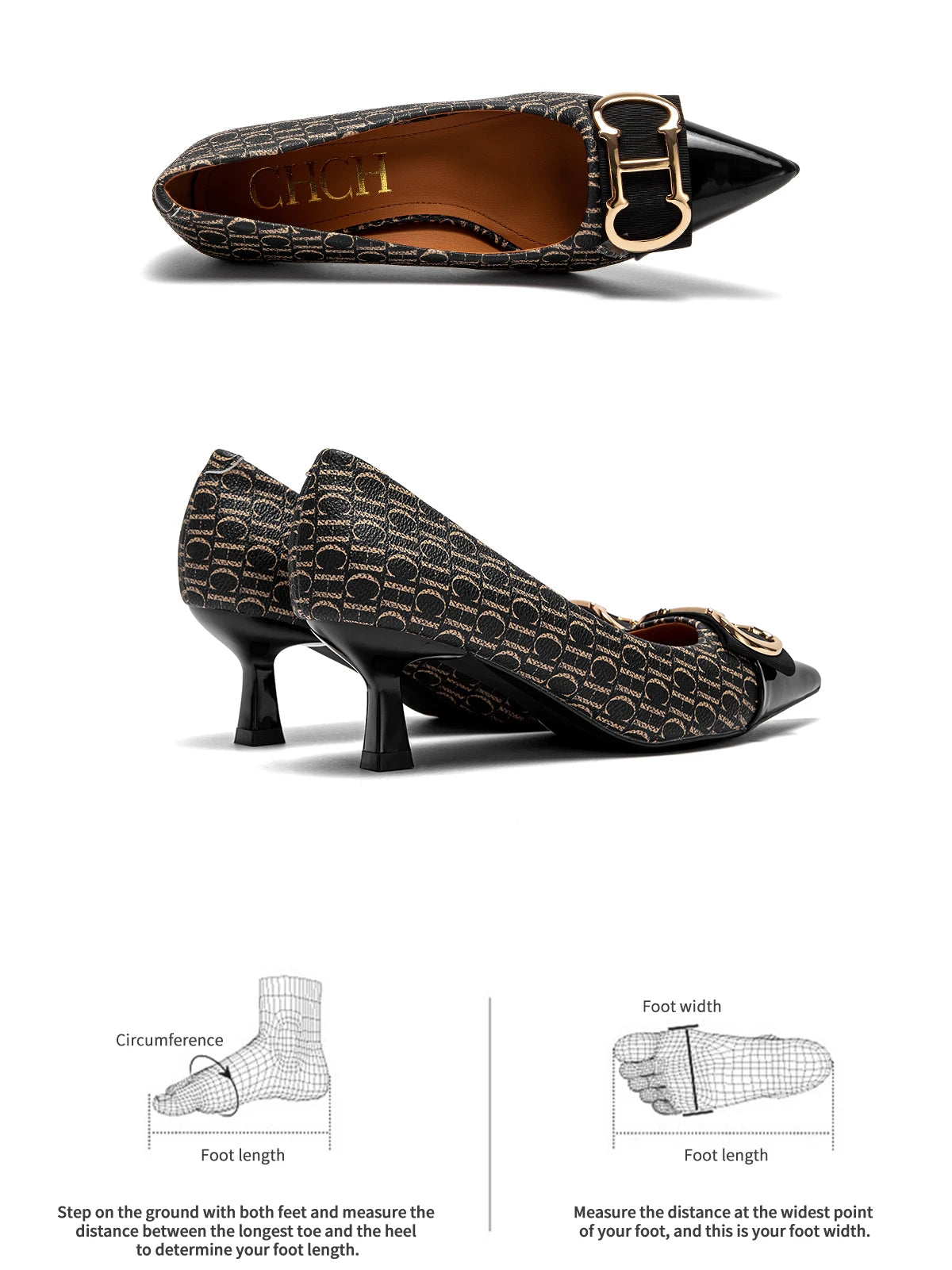 Zapatos de Tacón Clásicos con Estampado para Mujer — Punta Fina
