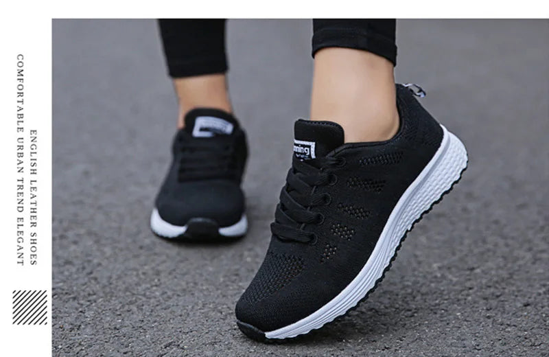Zapatos informales para mujer, zapatillas planas de malla transpirables a la moda, zapatillas de deporte para mujer 2021, zapatos vulcanizados para gimnasio, calzado blanco para mujer