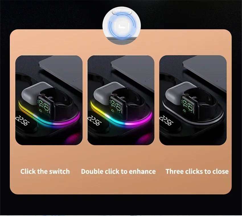 Base de Carga Inalámbrica 4 en 1, Estación de Carga Rápida de 15W para iPhone 12-17, Samsung Galaxy Watch, iWatch, Auriculares Xiaomi