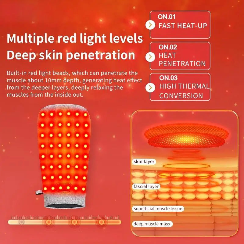Protector de guante calefactor eléctrico con luz roja, función de masaje por vibración, alivia la rigidez del dolor de las articulaciones de las manos y las muñecas