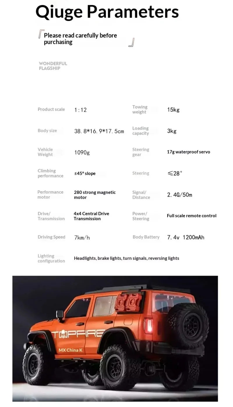 Coche Todoterreno RC 1:12 con Control Remoto, 4WD, Totalmente Proporcional