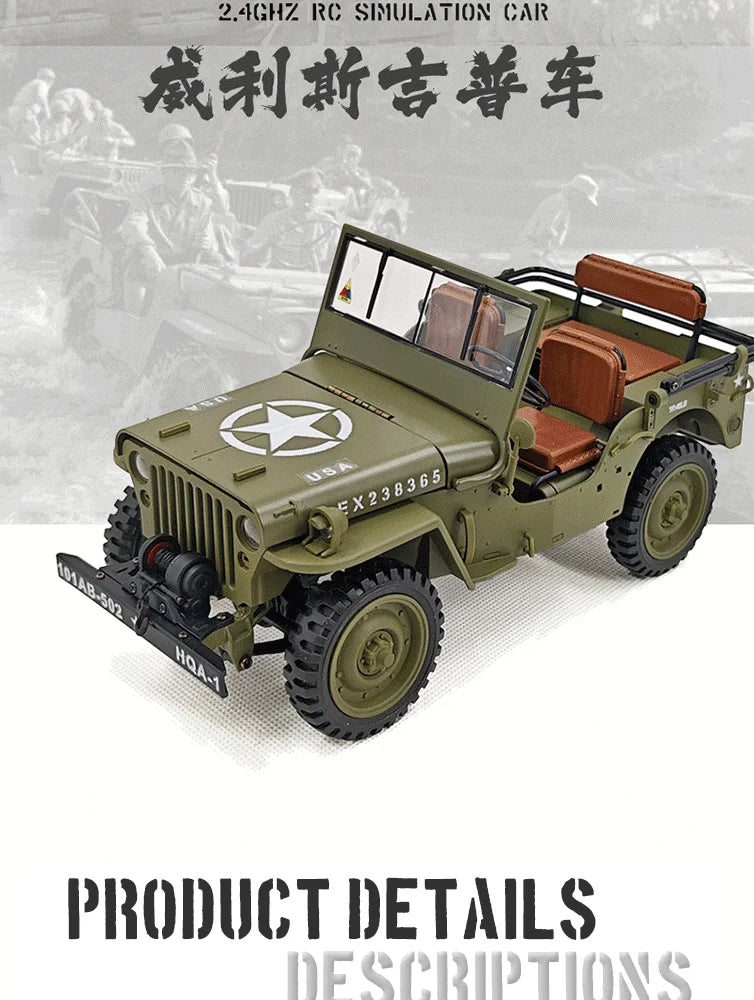 Jeep Willys RC 1/14 Militar con Cabrestante 4WD