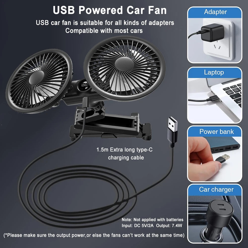 Ventilador para Auto 360° de 3 Velocidades USB